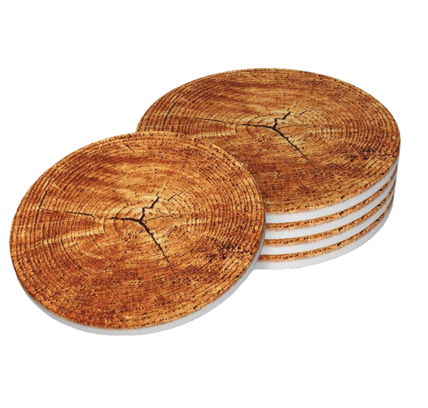 Wood Grain Coasters Set of 4, Absorbent Ceramic Drink Coasters Cup Mat for Coffee Bar Mug Table Protection Kitchen Home Decor, 4 Inch