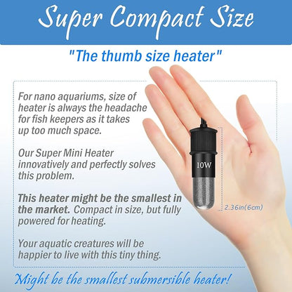 Super Mini Aquarium Heater 20W Betta Heater for 2-4 Gallon Tanks, Small Fish Tank Heater Turtle Heater with Dry-Run/Overheat Protection, Memory Function