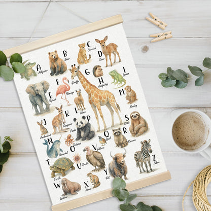 Xmsaitar Classroom Animals Zoo Alphabet Poster Hanger Frame Wall Decor, Cute ABC Prints for Wall Hanging Decor Art, Nursery Educational Banner for Kids Toddler Room Dorm Playroom Preschool 12x16in