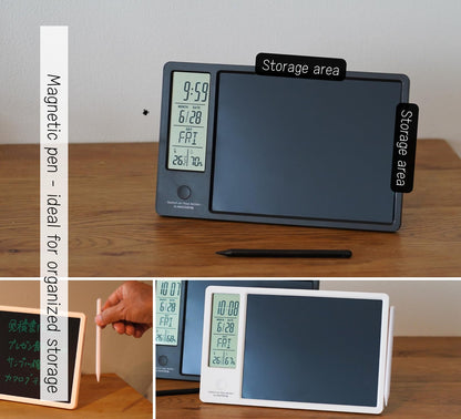 Electronic memo pad, Electronic Tablet, Handwritten memo, Message Board, Thermometer, Hygrometer, Alarm, Desk Calendar, with Stand, Rechargeable, Magnetic Pen, Office, or Gift (Black)