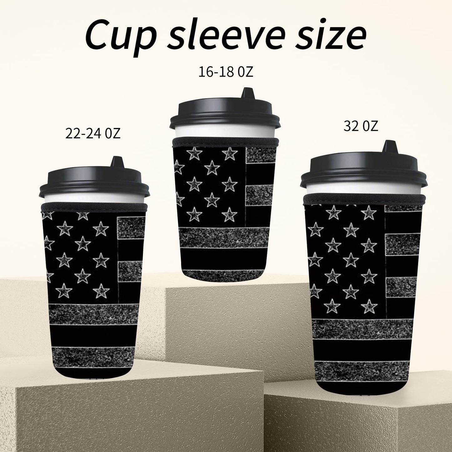 AMZXCFGL 3 Pack Reusable Neoprene Insulator Sleeve for Iced Coffee Cups, Cute Funny Coffee Cup Sleeve, Universal Fit 16-32oz Cups for Hot Cold Beverages Luxuious Dark Flag