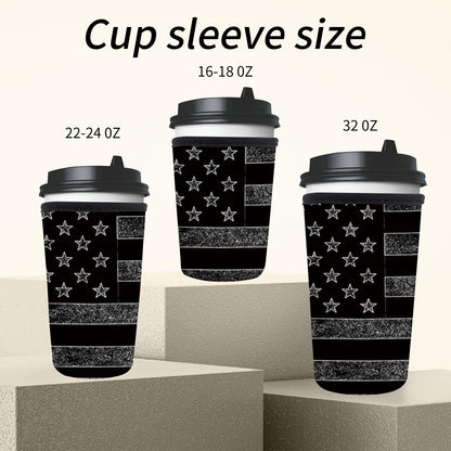 AMZXCFGL 3 Pack Reusable Neoprene Insulator Sleeve for Iced Coffee Cups, Cute Funny Coffee Cup Sleeve, Universal Fit 16-32oz Cups for Hot Cold Beverages Luxuious Dark Flag