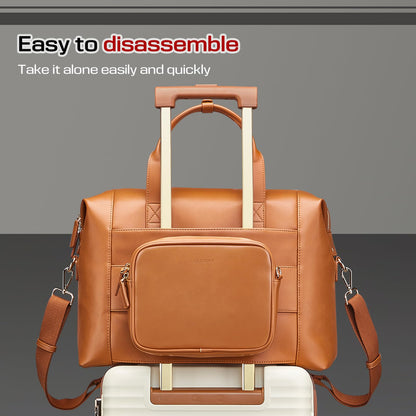 Joyway Leather Travel Bag for Men, Travel Duffel Bags for Women，Large Weekender Overnight Bag, Waterproof Carry On Bag Travel Tote Bag Gym Bag with Luggage Strap
