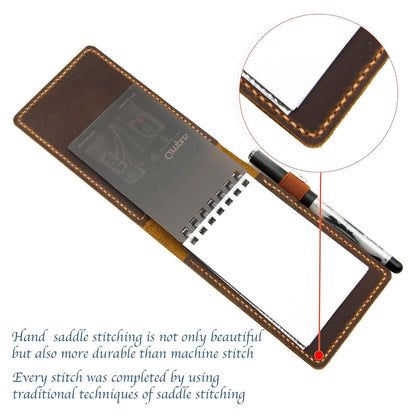 Turbosnail Real Genuine Leather Notepad Cover For Mini Pocket Notebook 3" X 5", Leather Cover For Rite In The Rain Top-Spiral Notebook,Customized Gift (Brown)