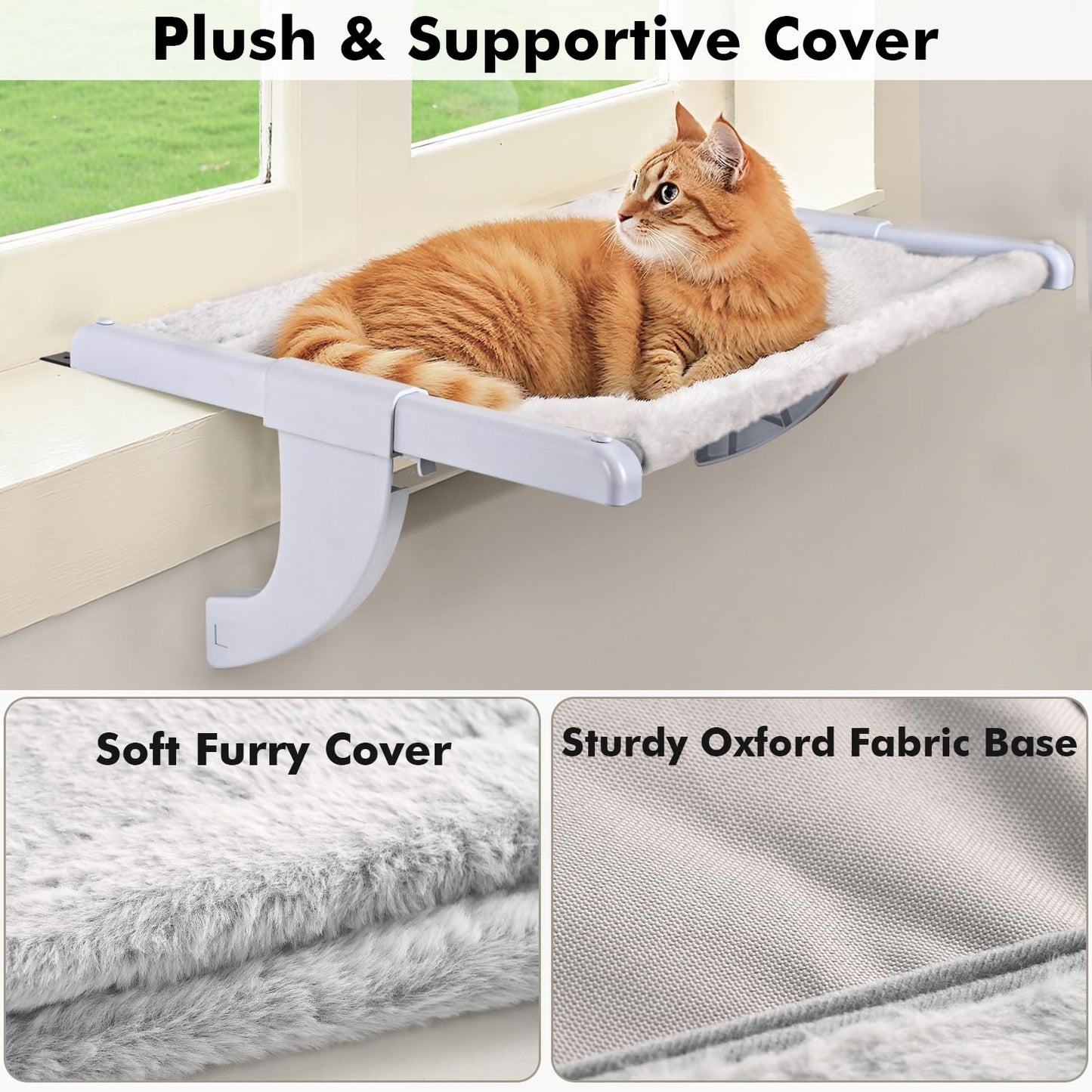 Zoratoo Window Sill Mount Cat Perch for Indoor Cats, One-Step Sliding Clamping Slot Adjustment Cat Hammock with Washable Cover, No Suction Cups Pet Bed for Windowsill & Bedside (XL)