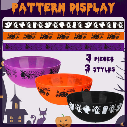 Didaey 3 Pcs Halloween Candy Bowl Plastic Trick Treat Candy Bowls Halloween Party Supplies Large Party Plastic Serving Tableware Holders(Horrific)