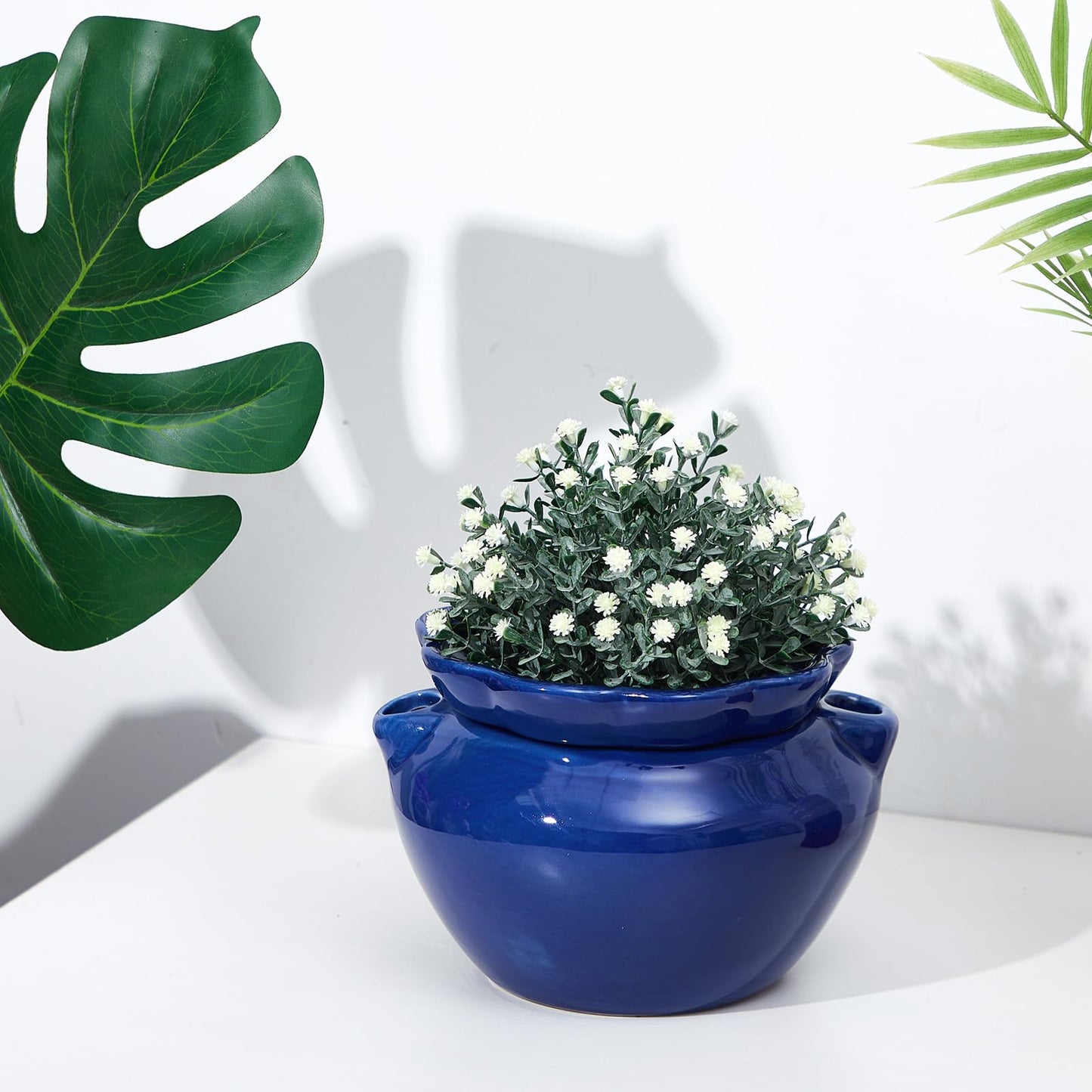 Sunnychicc 1 Sets African Violet Pots 7.5 Inch Self Watering Pot for Indoor Ceramic Self Watering Planter for Flower Lovers Ideal Plant Pot Thriving Flower Maintenance