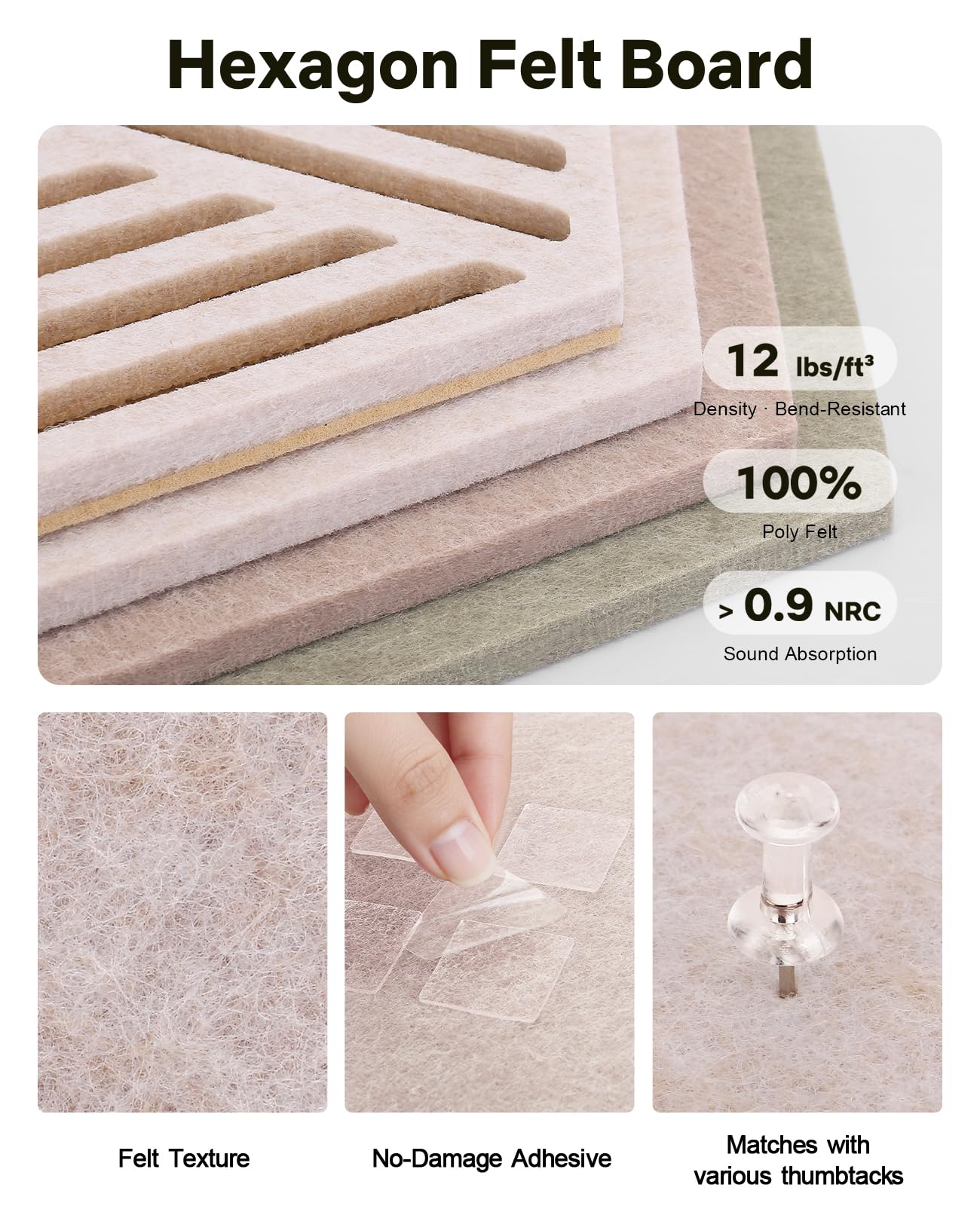 Hexagon Large Cork Bulletin Board Tiles, Peel and Stick Felt Wall Panels for Vision, Message Center, Picture and Prayer Board for Office, Dorm, Room and Desk Decor(Linen Dusk)
