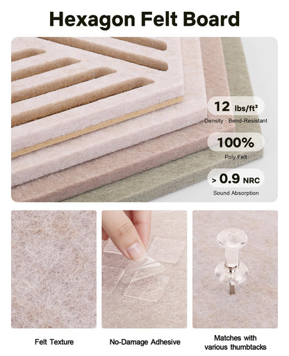 Hexagon Large Cork Bulletin Board Tiles, Peel and Stick Felt Wall Panels for Vision, Message Center, Picture and Prayer Board for Office, Dorm, Room and Desk Decor(Linen Dusk)