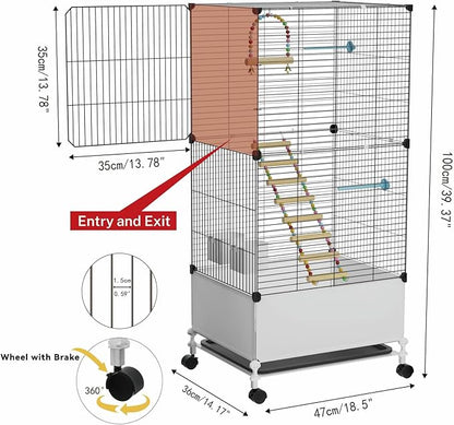 STILLCOVE Big Flight Bird Cage, Black Parakeet Cages with Rolling Stand & Wheels, Wide Birdcage for Parrots Cockatiels Conure Budgie Canary Finch Lovebird
