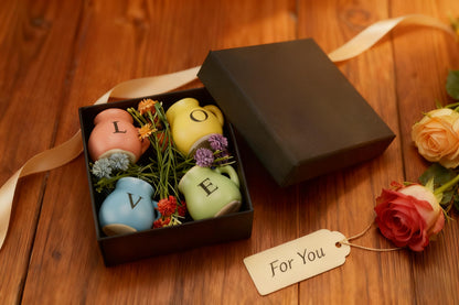 4 Pack Love Ceramic Fridge Magnets with Artificial Flowers, Miniature Magnetic Vases for Refrigerator Decor, Gift for Mom, Anniversaries and Housewarming