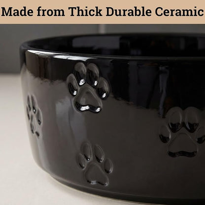 Ceramic Dog Bowl Set of 2 with Anti-Skid Base - 6.5" Wide x 2.5" Tall Ceramic Dog Bowls Medium Sized Dogs - 3.8 Cup Capacity Food and Water Bowls for Dogs - Rubber Bottom Pet Bowl Set of 2 Medium Size