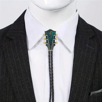 GelConnie Mens Bolo Tie Vintage Western Cowboy Guitar Bolo Tie Necklace PU Leather Necktie Party Wedding Costume Accessory