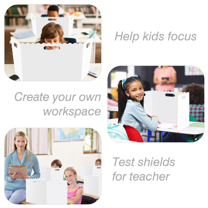 Whaline 24 Pcs Student Desk Privacy Boards White Wavy Edges Classroom Desk Divider Shield Scalloped Edge Privacy Panel Folders Screen Partition for School Teacher Student Test Supplies