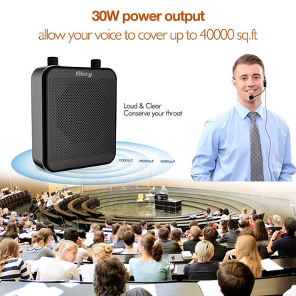 Giecy Portable Voice Amplifier, 30W 2800mAh Bluetooth Rechargeable Personal Voice Amplifier with Microphone Headset, Pa Systems Speaker for Multiple Locations Classroom, Meetings and Outdoors