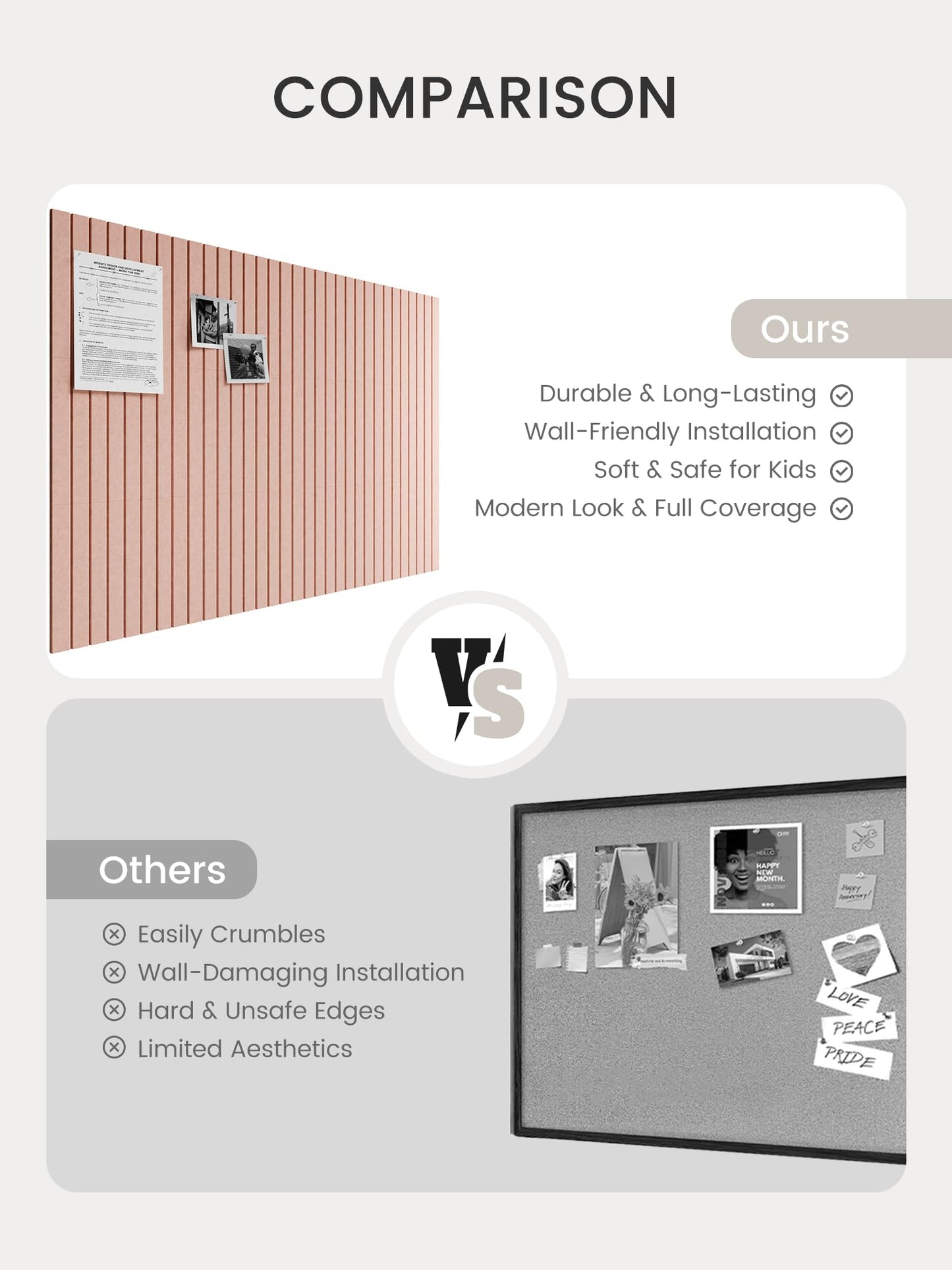Bumusty Large Cork Board Alternative-48 x 36" Felt Bulletin Board Tiles, with 30 Pushpins, 70 Adhesive Tabs, Fine-Stripe 12-Pack, Cork Boards for Office Push Pin Board Felt Board-Pink