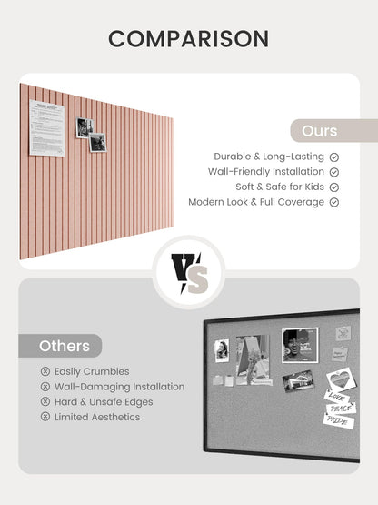 Bumusty Large Cork Board Alternative-48 x 36" Felt Bulletin Board Tiles, with 30 Pushpins, 70 Adhesive Tabs, Fine-Stripe 12-Pack, Cork Boards for Office Push Pin Board Felt Board-Pink