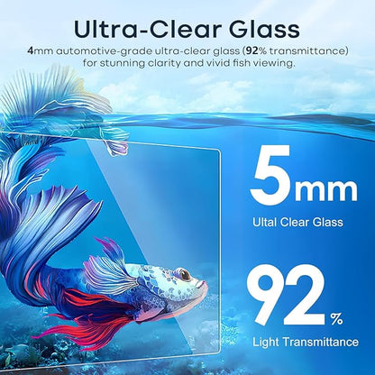 3 Gallon Glass Fish Tank Cube with Open-Back Lid, Small Aquarium Fish Bowl for Betta Goldfish Snails Shrimp Aquatic Planting, Ultra Clear Rimless Design for Desktop Small Spaces