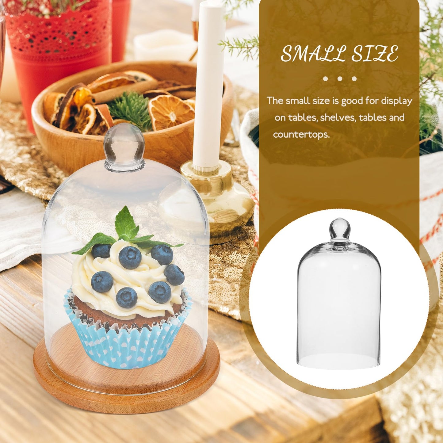 POPETPOP Glass Cloche Dome Bell Jar Display Case 9"" Clear Glass – Space-Saving for Shelf or Desk Display – for Plants, Collectible Figures, Candle Decor, Terrariums