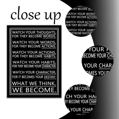 DINGFUN Inspirational Posters Watch Your Thoughts Quote Wall Art, Black White Canvas Poster, Single Panel Framed Decor for Bedroom Dorm Classroom, 24x18 Inch Display Print