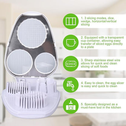 3 in 1 Boiled Egg Slicer, 3-Way Egg Slicer for Hard Boiled Eggs 3 Slice Modes Chopper Cutter Stainless Steel Dicer Multipurpose Kitchen Utensils for Butter Mushroom Strawberry Tomato
