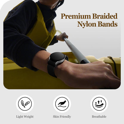 One Click Fabric Bands for Samsung Galaxy Watch 7 6 4 5 FE Band 40mm 44mm/for Galaxy Watch 6 4 Classic 43mm 47mm 42mm 46mm/ 5 Pro 45mm,No Gap Magnetic Elastic Braided Nylon Sport Strap Men Women