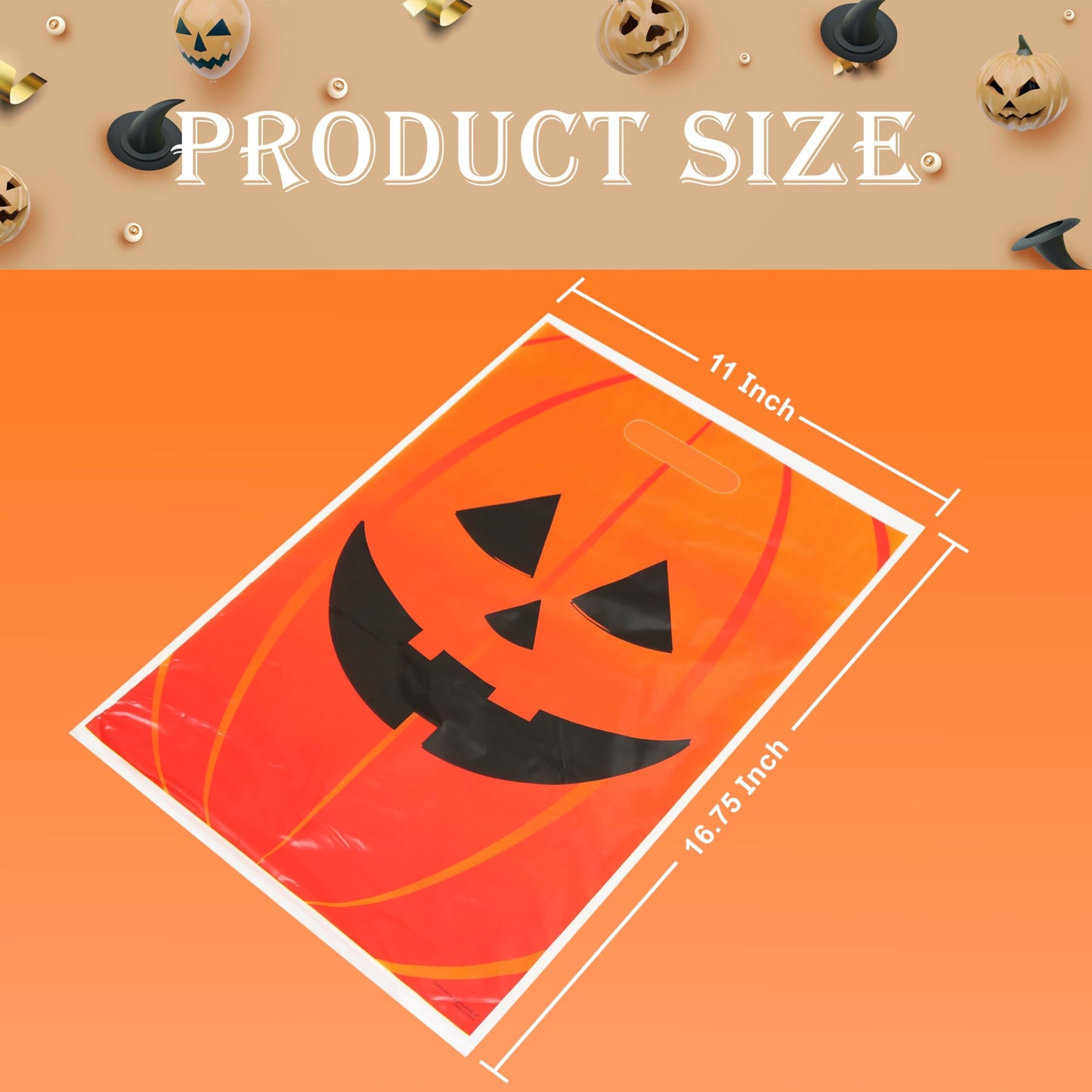 GiftExpress 150‑Pack 11″ × 17″ Jack O  Lantern Trick or Treat Goody Bags – Durable Plastic Halloween Party Favor Bags