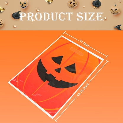 GiftExpress 150‑Pack 11″ × 17″ Jack O  Lantern Trick or Treat Goody Bags – Durable Plastic Halloween Party Favor Bags