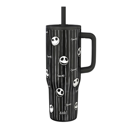 Zak Designs Disney Tim Burton's The Nightmare Before Christmas Sutton Travel Tumbler for On the Go, 30oz Stainless Steel with Vacuum Insulation and Silicone Straw for Cold Drinks (Jack Skellington)