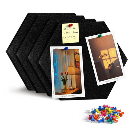 Uoisaiko 4 Pack Hexagon Felt Bulletin Board Tiles - 12" Large Thick Pin Board for Walls with 30 Push Pins, DIY Boards for Office Home School Decor, Aesthetic Hex Cork Board Alternative
