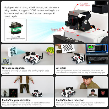 Yahboom Raspberry Pi 5 AI Visual ROS2 Smart Robot Car Kit 2DOF Carmer Autonomous Driving Lidar Stem Education Project for Teen Engineers Students (with Raspberry Pi5-2GB)