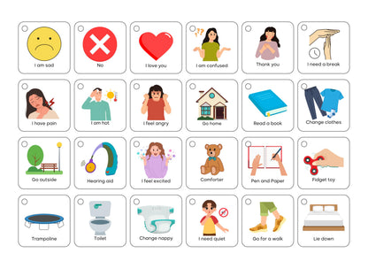 Plastic Communication Cards, 60 Basic Communication, Special Needs, Autism, Toddler, Hospital Cards, Non Verbal Speech Therapy, Senior