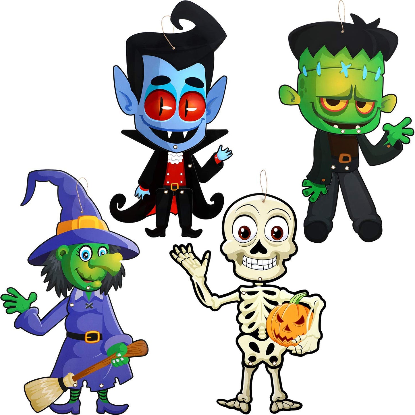 4 Sets Funny Halloween Party Decoration Jointed Figures Door Hanger, Hanging Halloween Wall Decoration Signs Vampire, Skeleton, Witch, Zombie Banners for Party Decor