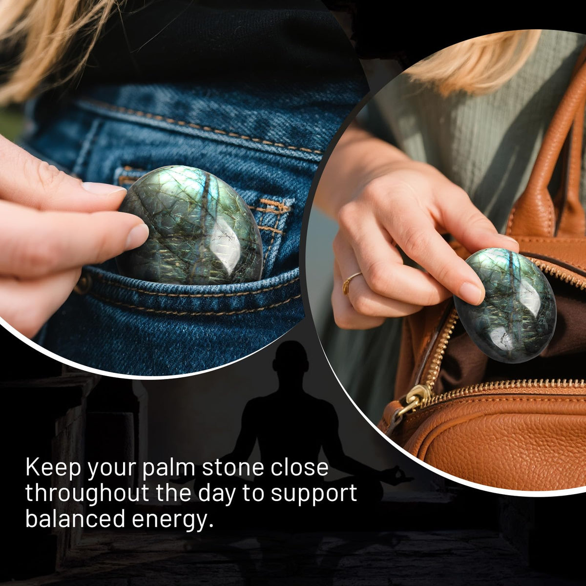 Orientrea Labradorite Palm Stone-4 Pcs Labradorite Quartz Plam Stone Pocket Energy Stones, Smooth Healing Crystal and Worry Stones