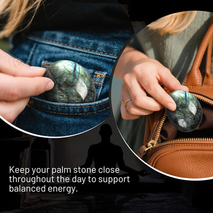 Orientrea Labradorite Palm Stone-4 Pcs Labradorite Quartz Plam Stone Pocket Energy Stones, Smooth Healing Crystal and Worry Stones