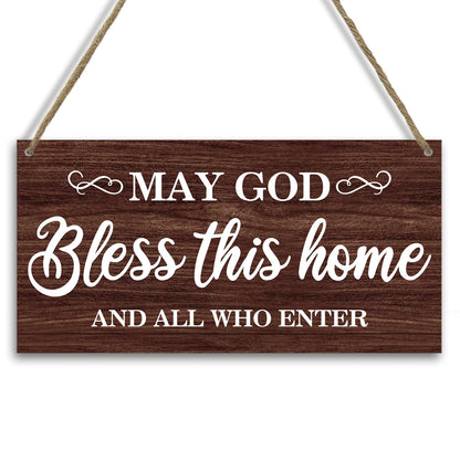 Christian Wall Decor Wood Hanging Sign Plaque, Christian Home Decor House Warming Gift, God Bless This Home Religion Housewarming Gift for Front Door Living Room Entryway Porch -24