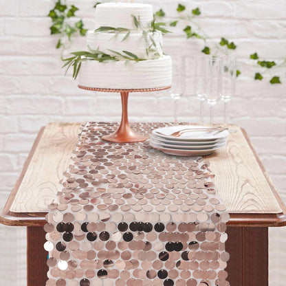 Yblut 12 x 108 Inch Rose Gold Sequin Table Runner Glitter Rectangle Big Sequin Table Runner for Wedding Party Birthday Christmas Halloween Decoration (1 Pack)