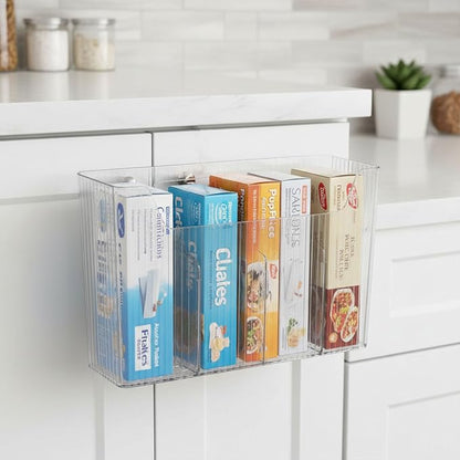 2 Pack Foil and Plastic Wrap Storage Rack, Adhesive Aluminum Foil Organizer for Cabinet Door and Pantry, Space-Saving Wrapping Paper Storage for Kitchen Cabinets, No Drilling, Clear