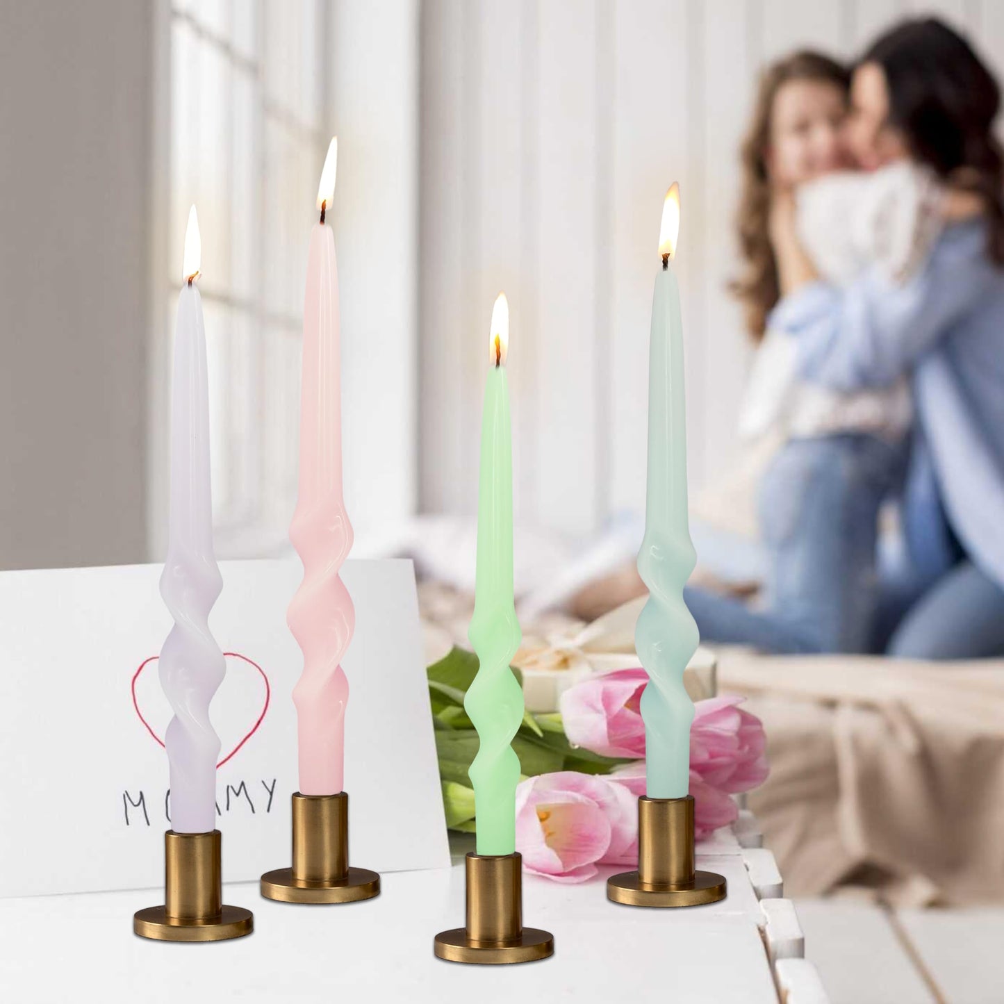 Gedengni Spiral Taper Candle Long Candlesticks - 10inches Halloween Tapered Candles Green Candle Sticks Colorful Twisted Candles for Wedding Home Party Women Gift,Pack of 4 (23D4P-LIGMIX)