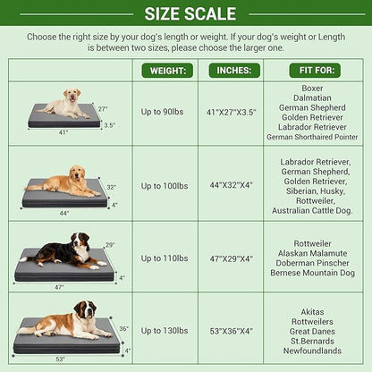 Vonabem Outdoor Waterproof Dog Bed Washable, Extra Large XL Pet beds 44 inch, Cooling Wipeable Leather Anti-Slip Kennel Pads with Removable Cover Reversible, 44"x32" Grey