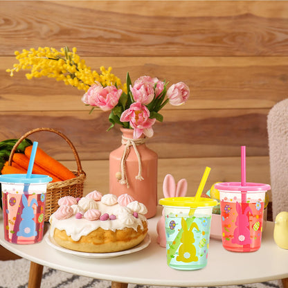 Nuanchu Cute Easter Plastic Cups with Lids and Straws Color Cups Reusable Tumbler with Lid and Straw for Coffee Cold Drinking Travel Parties(Innovative Color,12 Pcs)