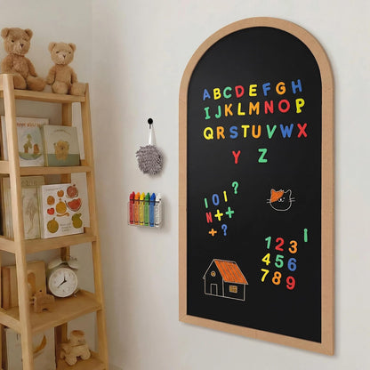 Feifeiya Black Large Magnetic Arch Wall Decal with Wooden Frame 39.3"x17.5" Arch Magnetic Chalkboard Self Adhesive Wall Board Sticker with 36 Magnet Letters Chalk Board Wallpaper Roll
