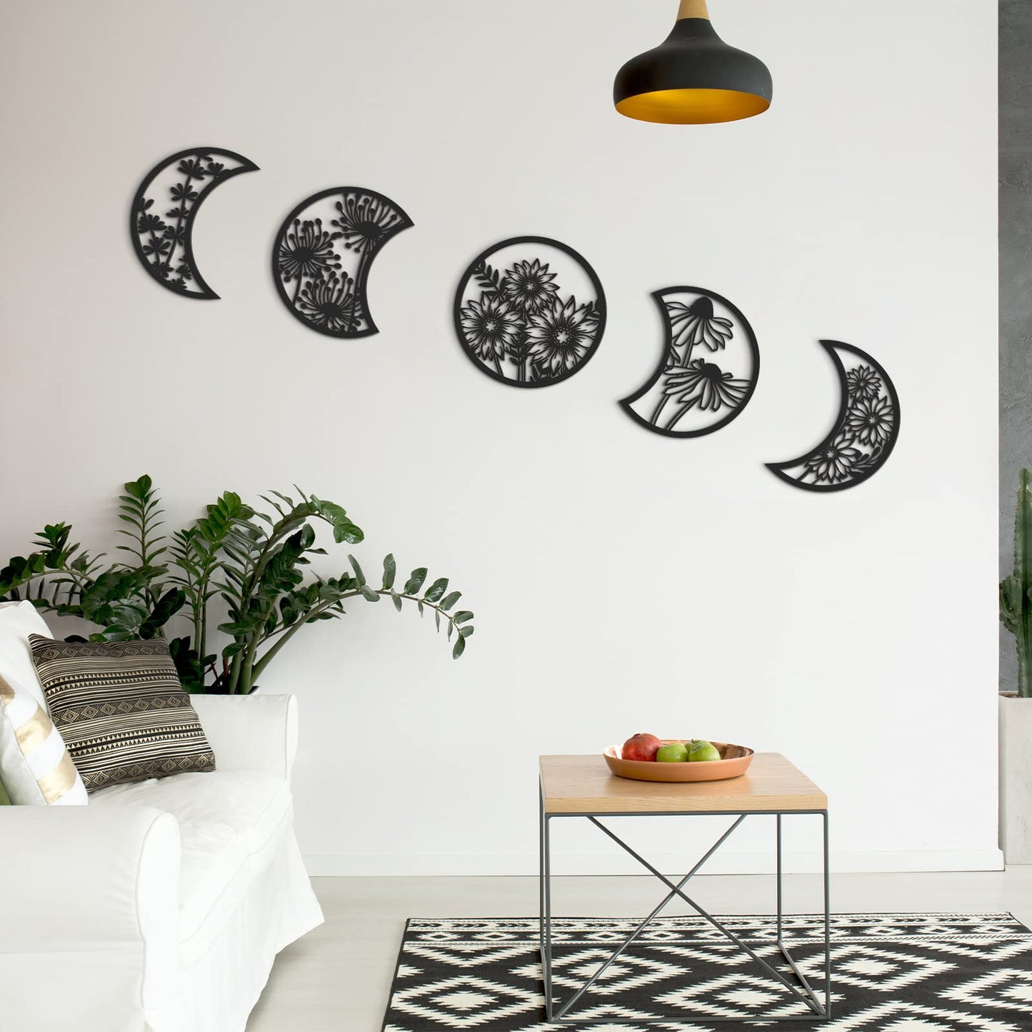 Jetec 5 Pcs Moon Phase Wall Art Decor Wall Pediments Hanging Wooden Phase Spiritual Bedroom Nordic Boho Lunar Aesthetic Art for Living Room Dorm Apartment Ornament (Black)