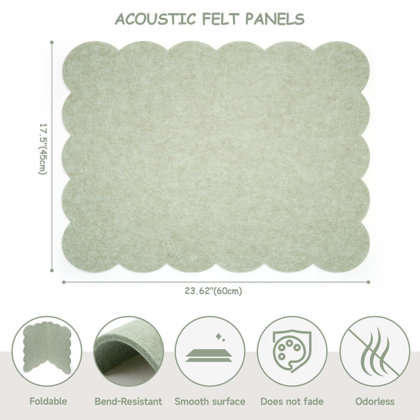 Felt Bulletin Board 36" x 24" Cork Board Alternative,Decorative Felt Pin Board Foldable Cork Boards for Walls Self-Adhesive Cork Board for Home Office Classroom Pin Board (Sage Green)