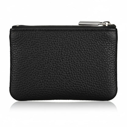 Hibate Black Small Mini Size Leather Coin Purse Change Pouch for Women Men Kids with Zip Key Ring