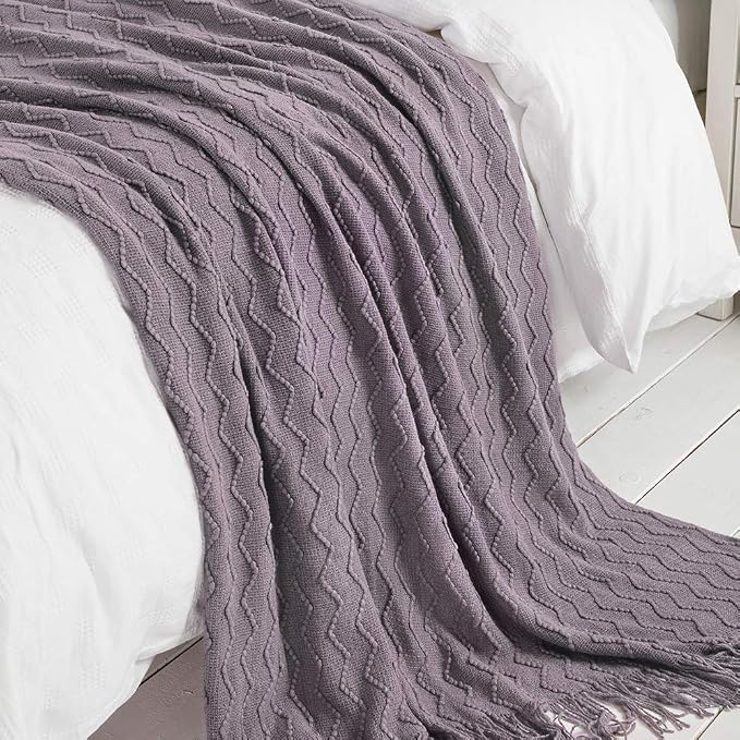 BOURINA Dark Lavender Throw Blanket 60 x80 Inches Throw Textured Solid Soft Sofa Throw Couch Knitted Decorative Blanket