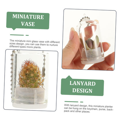 Garneck Cute Mini Glass Terrarium Jar Keychain Mini Plant Holder for Air Plant Decorative Vase for Backpacks