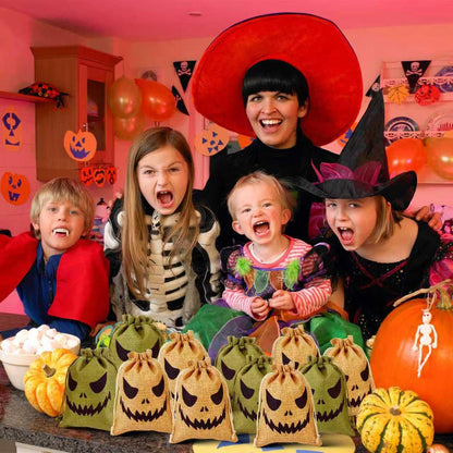 NFAMRZCAR 48 Pcs Halloween Burlap Treat Bags Gift Bags 5"x7" Drawstring Oogie Halloween Trick or Treat Burlap Bag Candy Bags for Party Favors Supplies (Colorful, 2 STYLE 48PC)
