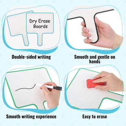 48-Piece Dry Erase Answer Paddle Set, Handheld Sign with Markers & Erasers, 10''X 8'' Double Sided Mini Whiteboard Paddles for Classroom, Home & Office Meetings