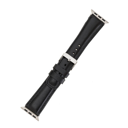 benvato Premium Handmade Leather Watch Band for Apple Watch SE 3 2 1 & Series 11 10 9 8 7 6 5 4 3 2 1 fits 42mm 41mm 40mm 38mm (Black w/Silver Connector&Clasp)